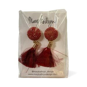 Red Beaded Tassel Statement Earrings by Mary Kathryn